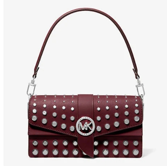 🔹️Michael Kors🔹️ Greenwich Medium MERLOT purple stud Convertible Shoulder bag - Picture 2 of 10